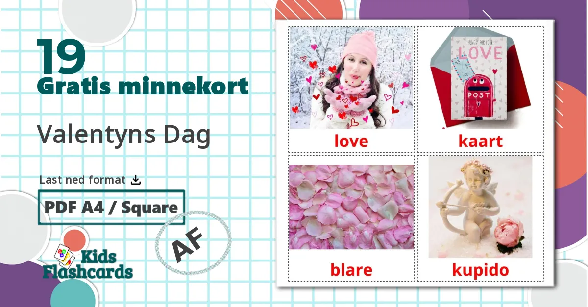 Valentinsdag - Ordforrådskort for afrikaans