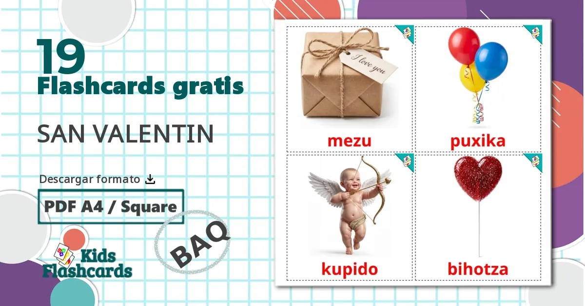 19 tarjetas didacticas de San Valentín