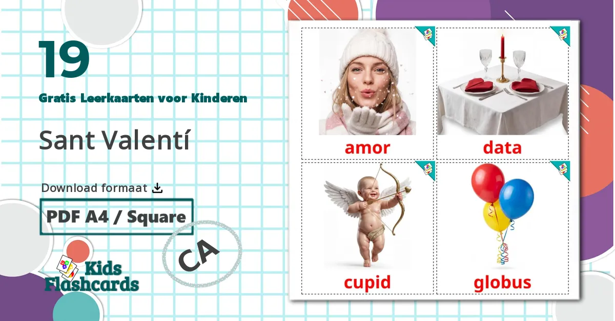 19 Valentijnsdag Leerkaarten voor kinderen