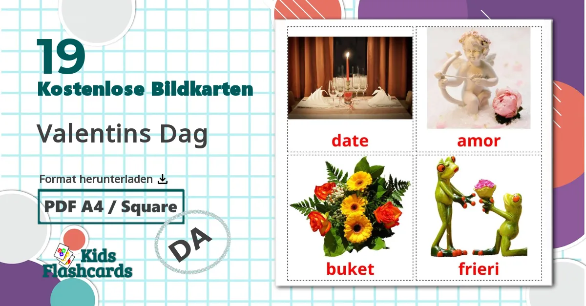 19 Bildkarten für Valentins Dag