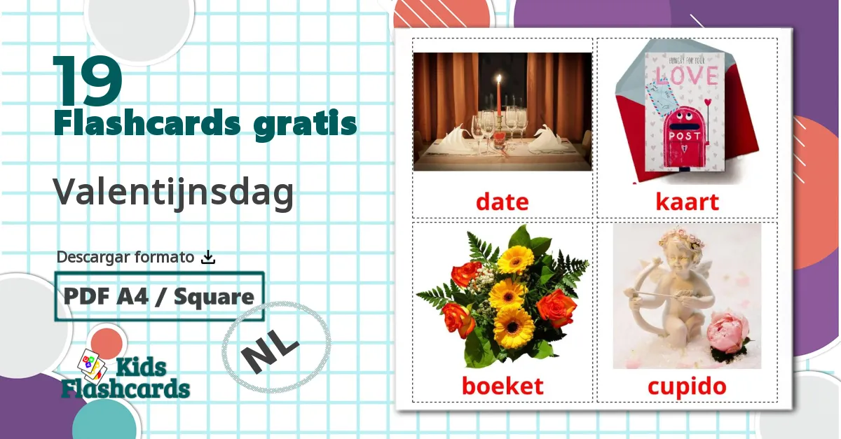 19 tarjetas didacticas de Valentijnsdag