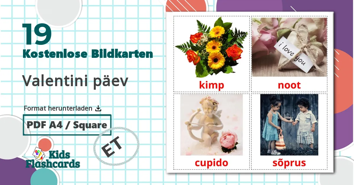 19 Bildkarten für Valentini päev