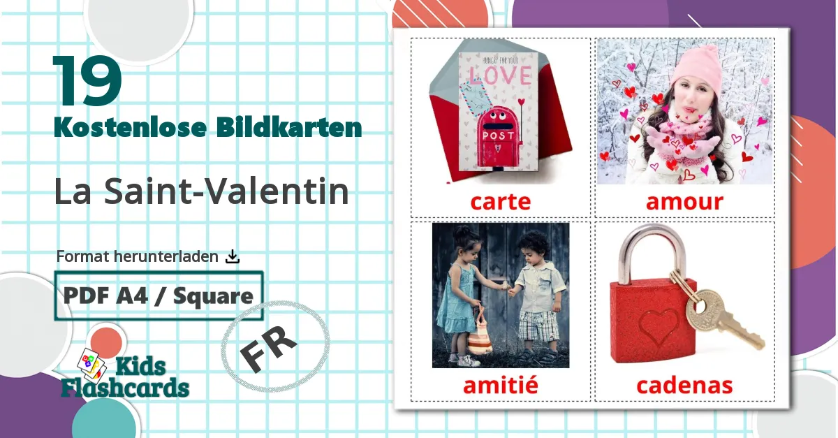 19 Bildkarten für La Saint-Valentin