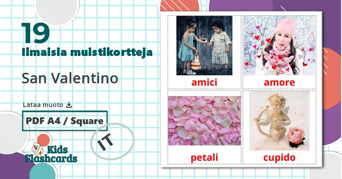 19 San Valentino lasten kuvakortit