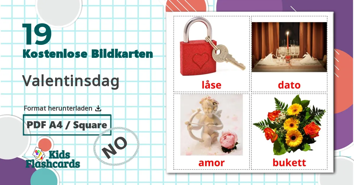 19 Bildkarten für Valentinsdag