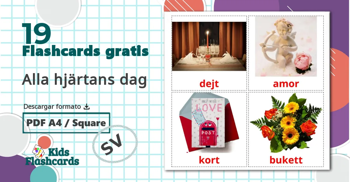 19 tarjetas didacticas de Alla hjärtans dag