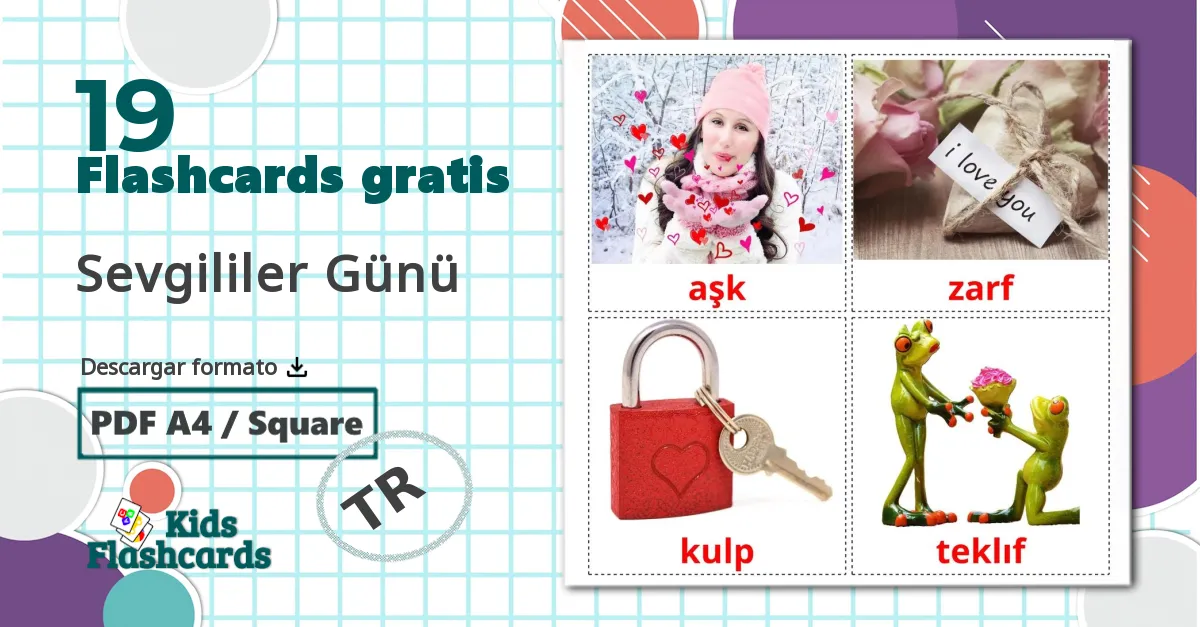 19 tarjetas didacticas de Sevgililer Günü