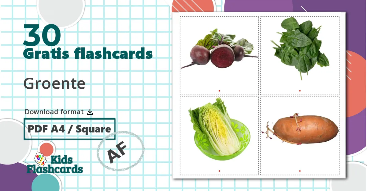 Vegetables - afrikaans ordforrådskort