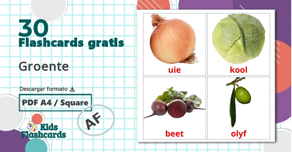 Verduras - tarjetas de vocabulario en afrikáans