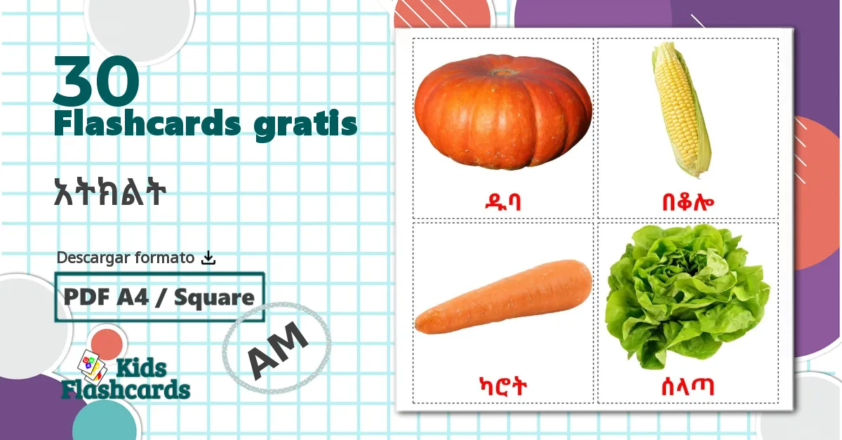 Verduras - tarjetas de vocabulario en amhárico