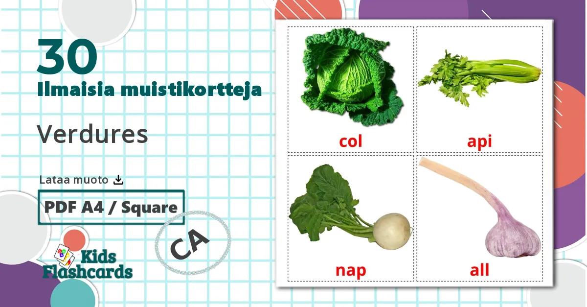 30 Verdures lasten kuvakortit