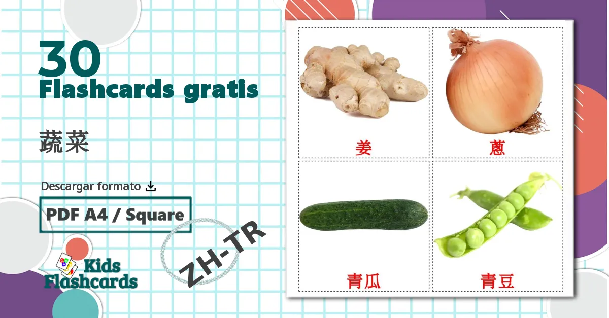 30 tarjetas didacticas de 蔬菜