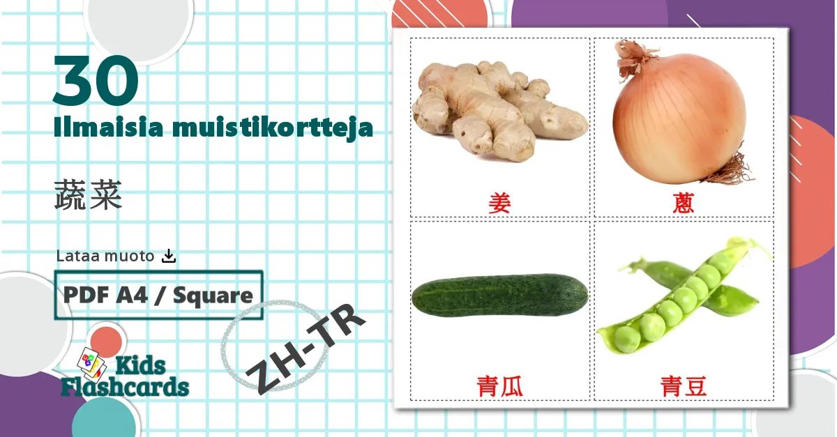 30 蔬菜 lasten kuvakortit