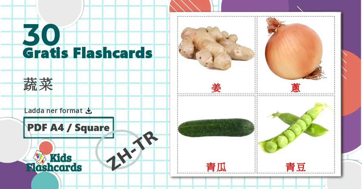 30 蔬菜 bildkort för barn