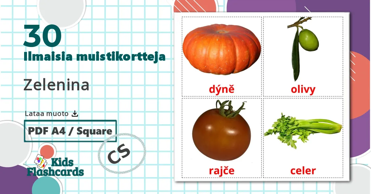 30 Zelenina lasten kuvakortit