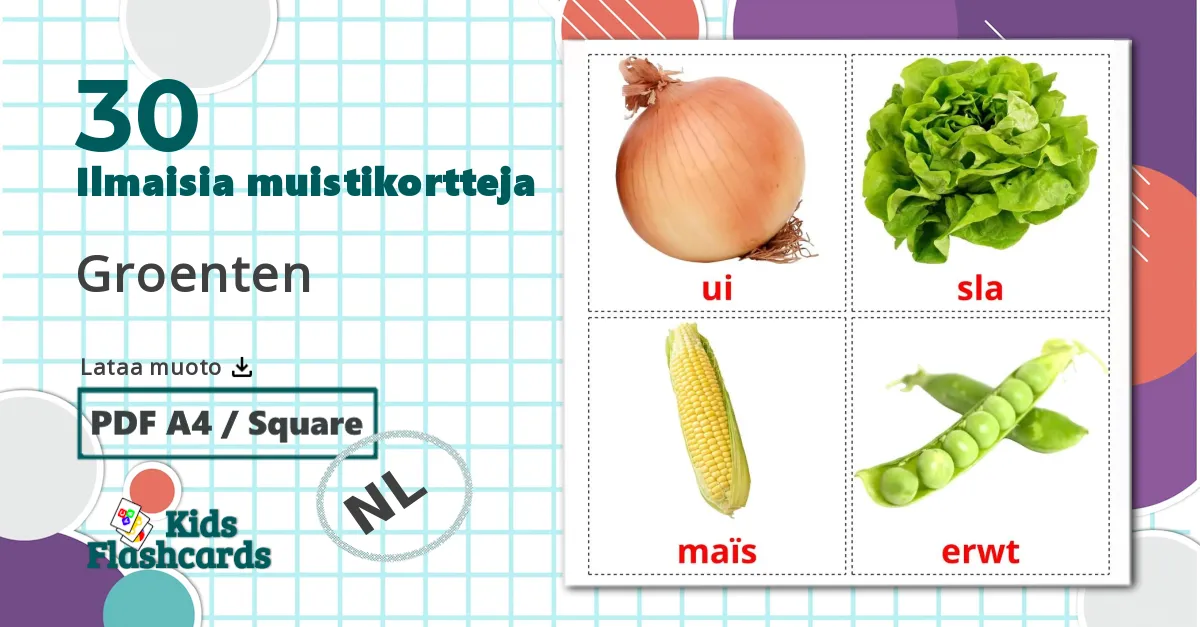 30 Groenten lasten kuvakortit