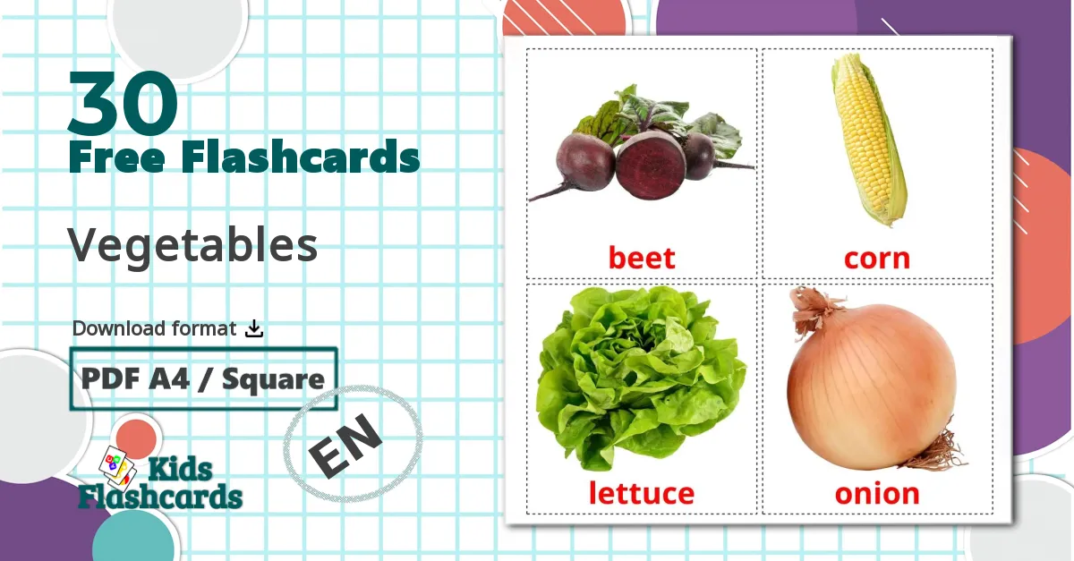 29 tarjetas didacticas de Vegetables