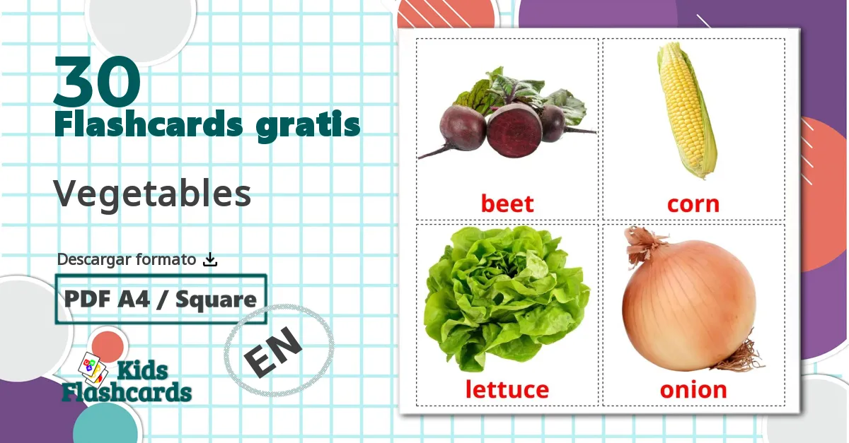 30 tarjetas didacticas de Vegetables