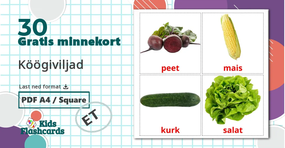 30 Köögiviljad bildekort