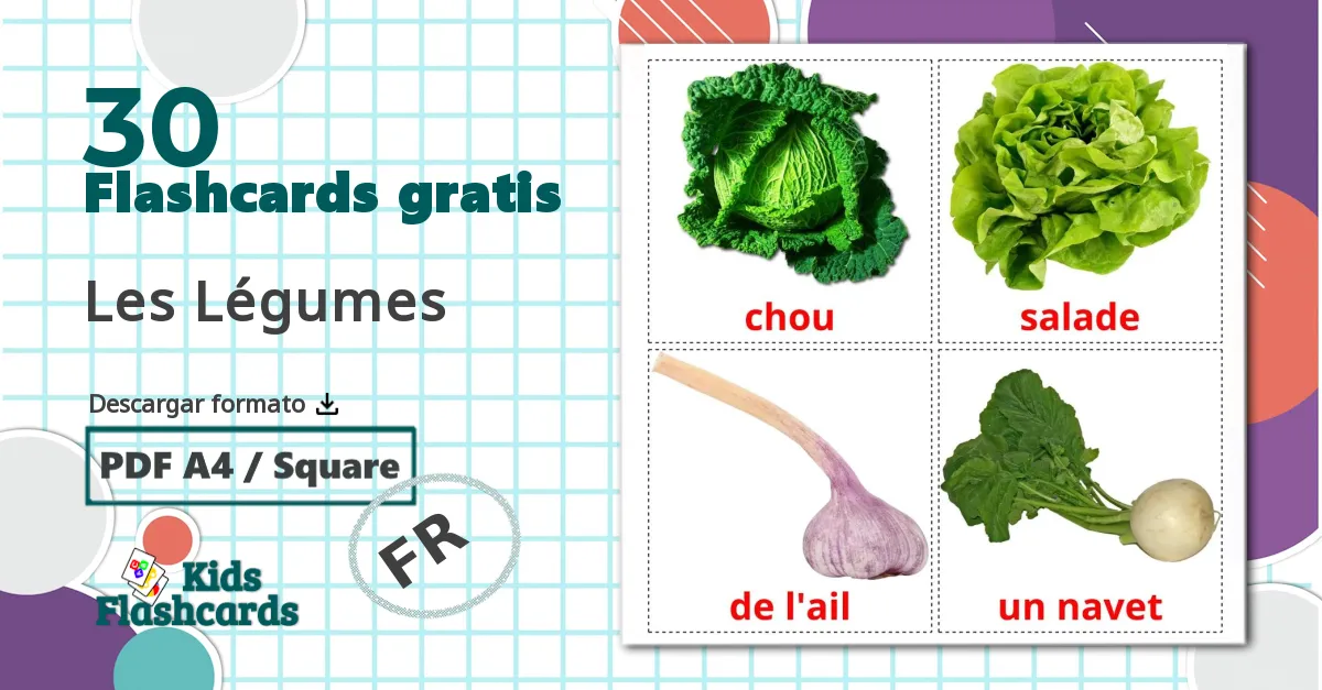 30 tarjetas didacticas de Les Légumes