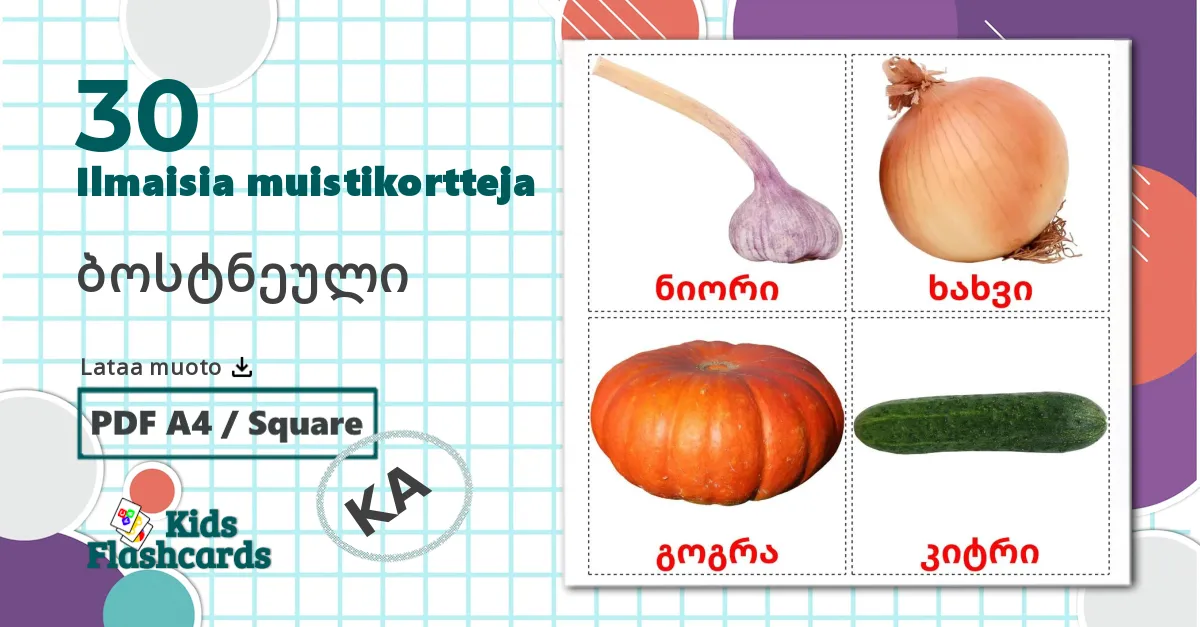30 ბოსტნეული lasten kuvakortit