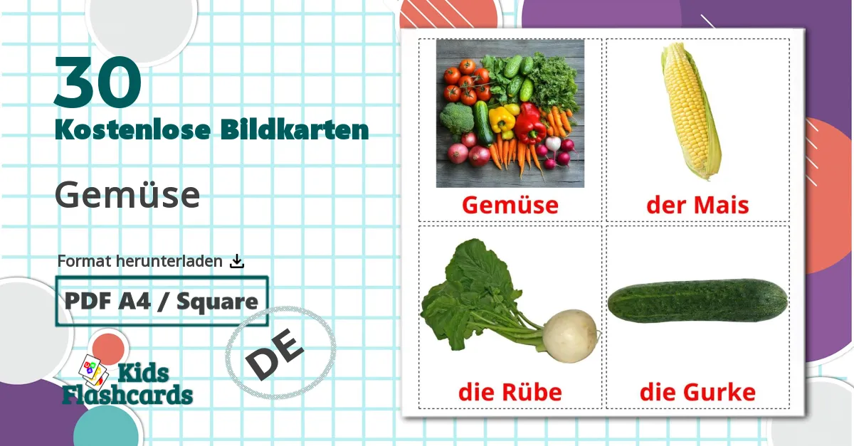 30 Bildkarten für Gemüse