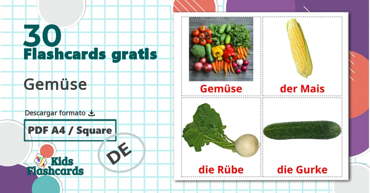 Verduras - tarjetas de vocabulario en alemán