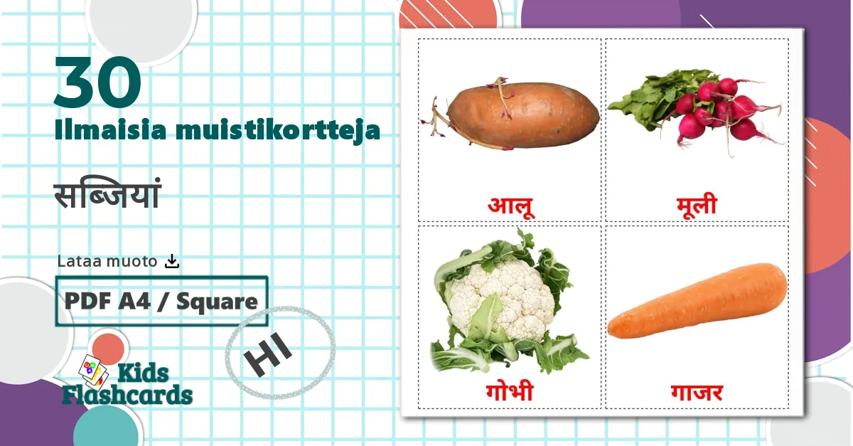 30 सब्जियां lasten kuvakortit