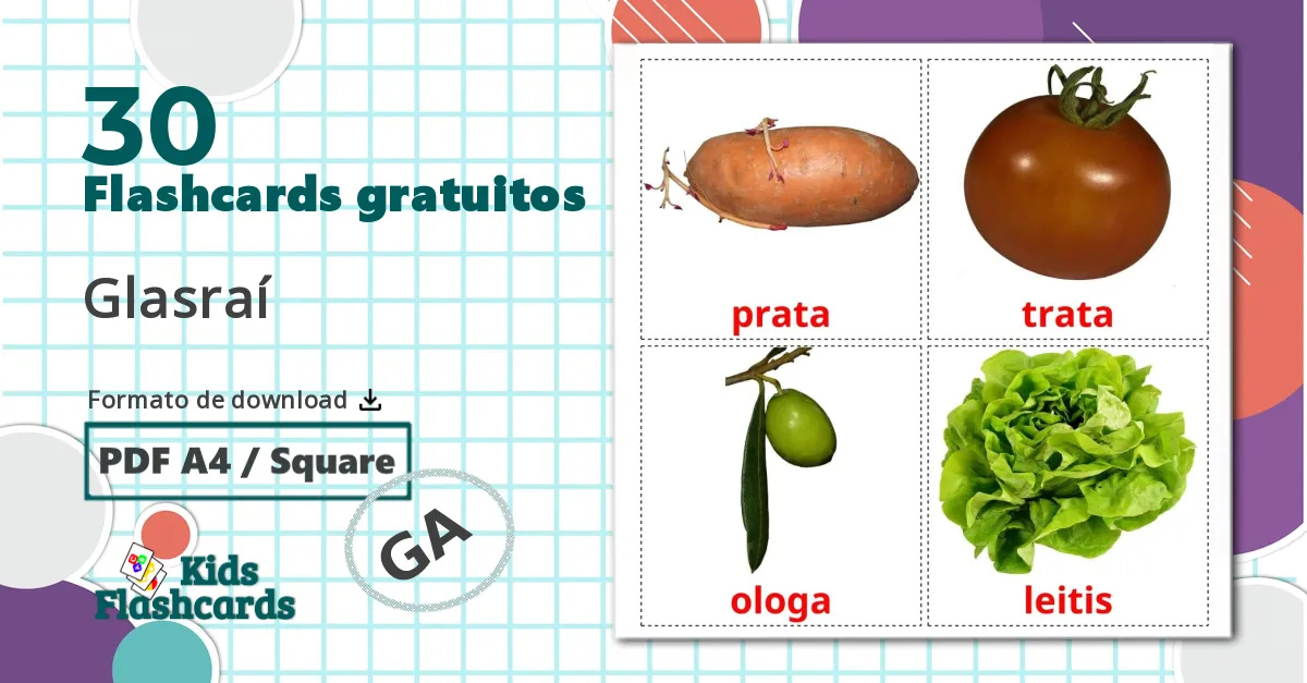 30 Flashcards de Glasraí