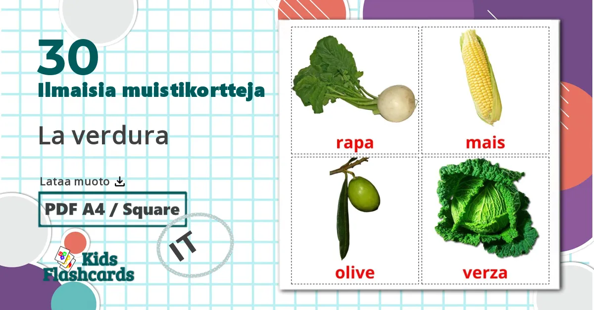 30 La verdura lasten kuvakortit