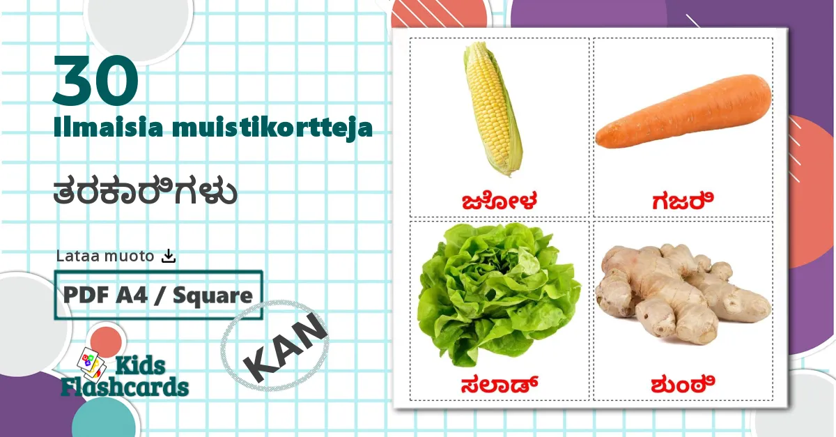 30 ತರಕಾರಿಗಳು lasten kuvakortit