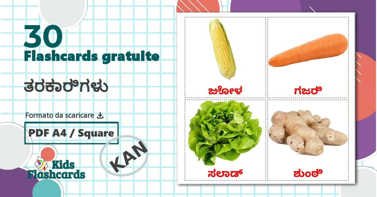 30 flashcards di ತರಕಾರಿಗಳು