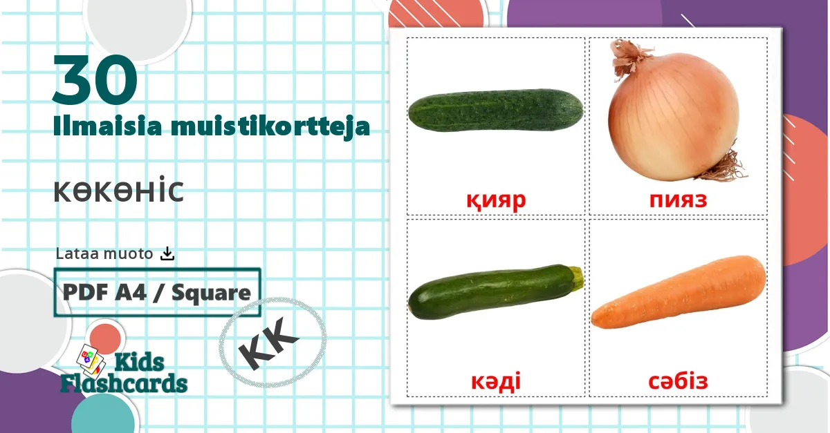 30 көкөніс lasten kuvakortit