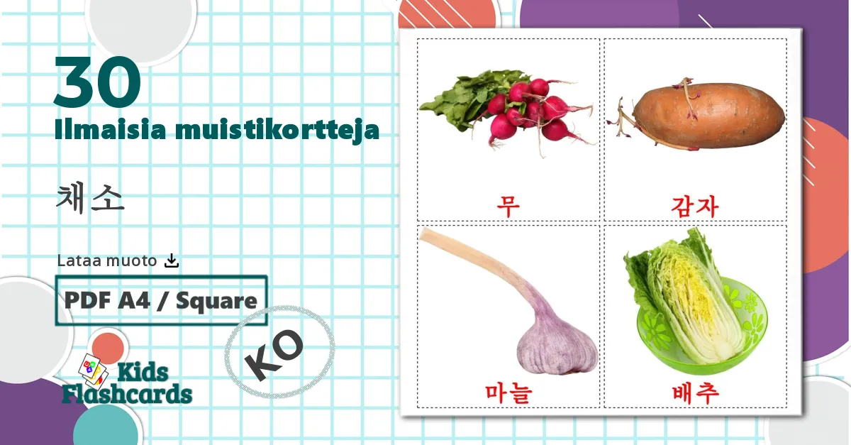 30 채소 lasten kuvakortit