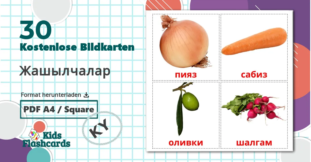 30 Bildkarten für Жашылчалар