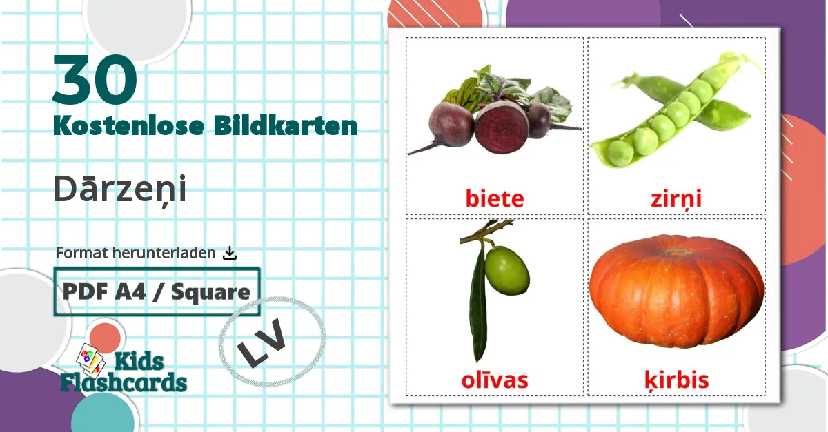 30 Bildkarten für Dārzeņi