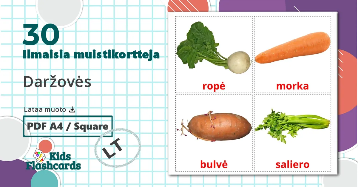 30 Daržovės  lasten kuvakortit