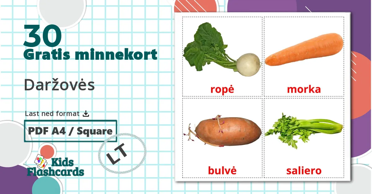 30 Daržovės  bildekort