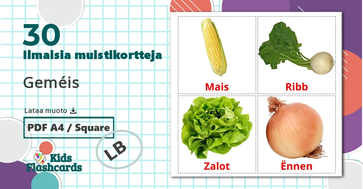 30 Geméis lasten kuvakortit