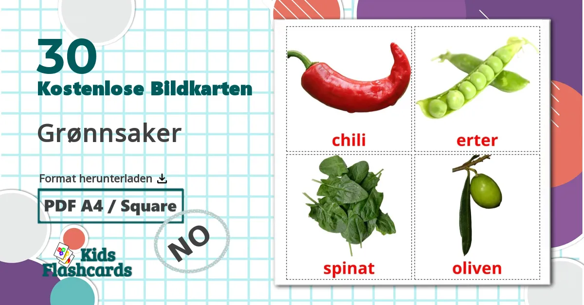 30 Bildkarten für Grønnsaker