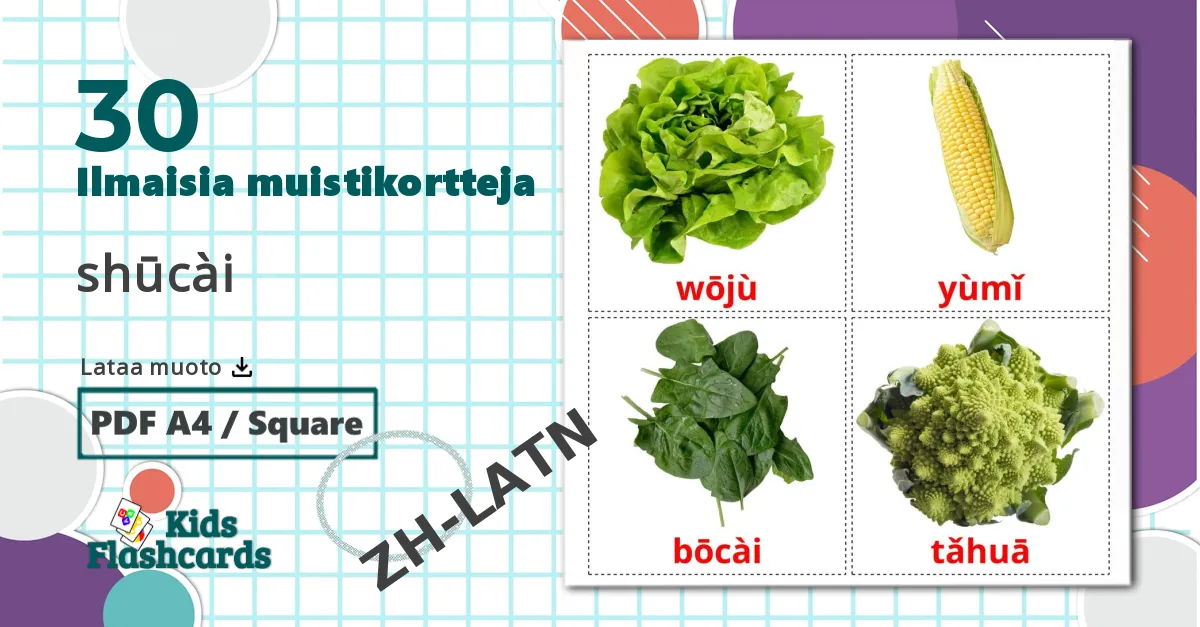 30 shūcài lasten kuvakortit