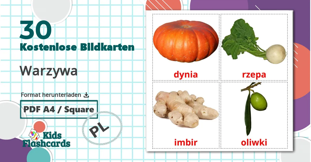 30 Bildkarten für Warzywa