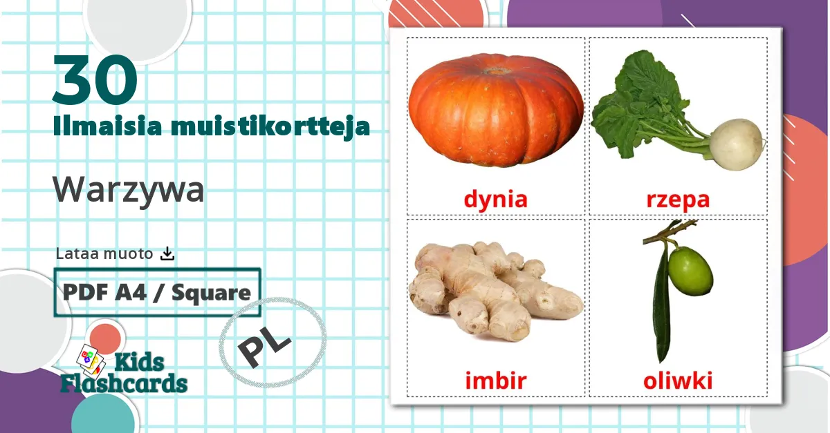 30 Warzywa lasten kuvakortit