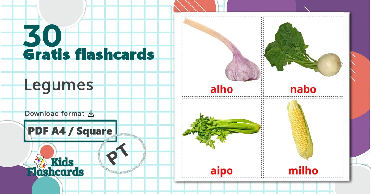 30 Legumes billedkort for børn