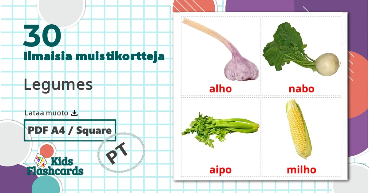 30 Legumes lasten kuvakortit