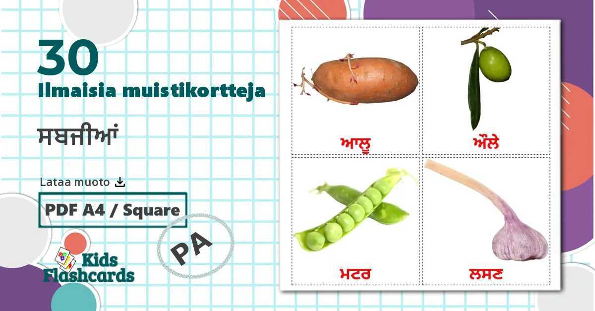 30 ਸਬਜੀਆਂ lasten kuvakortit