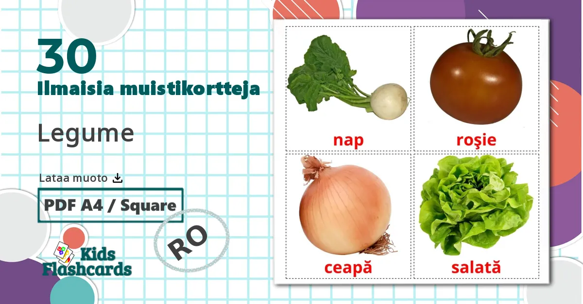 30 Legume  lasten kuvakortit