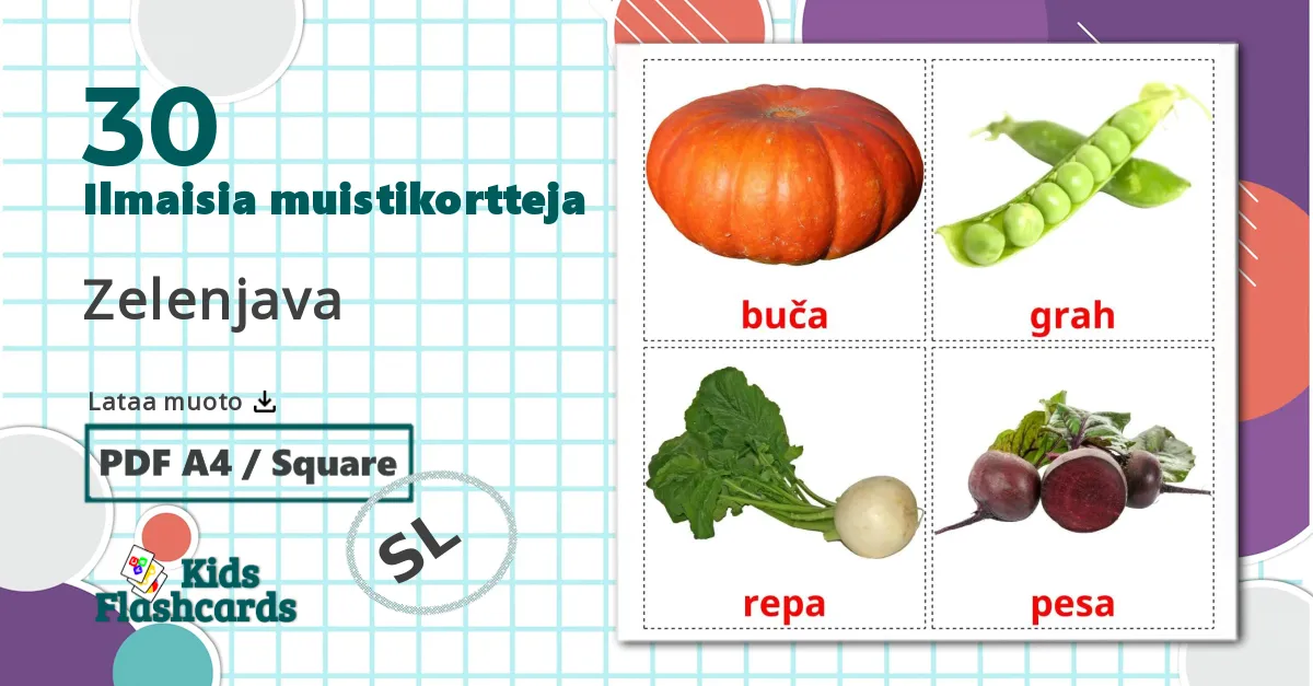 30 Zelenjava lasten kuvakortit