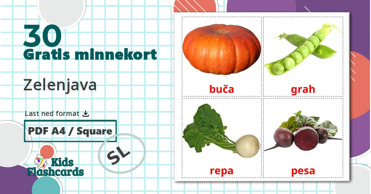 30 Zelenjava bildekort