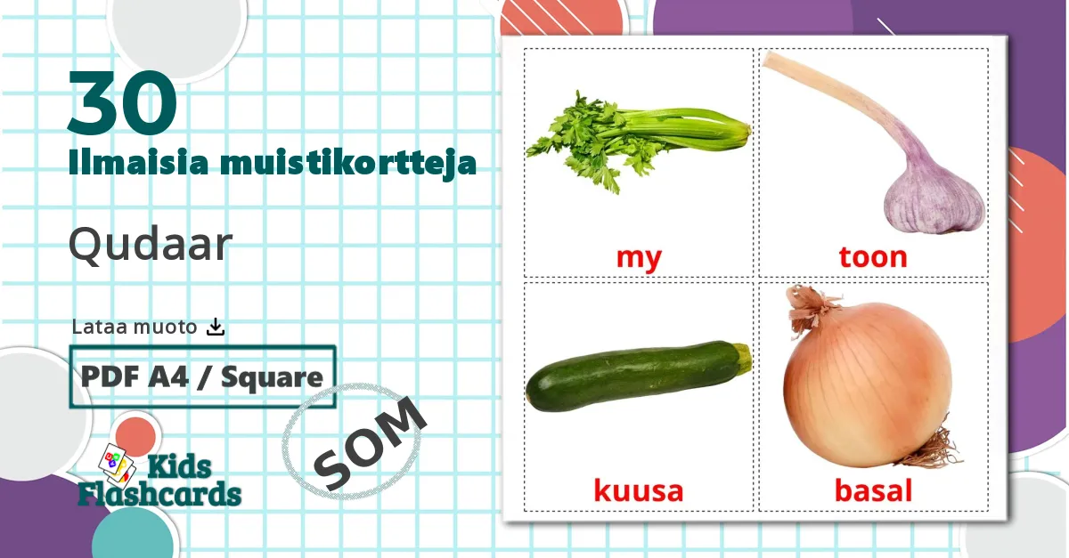 30 Vihannekset lasten kuvakortit